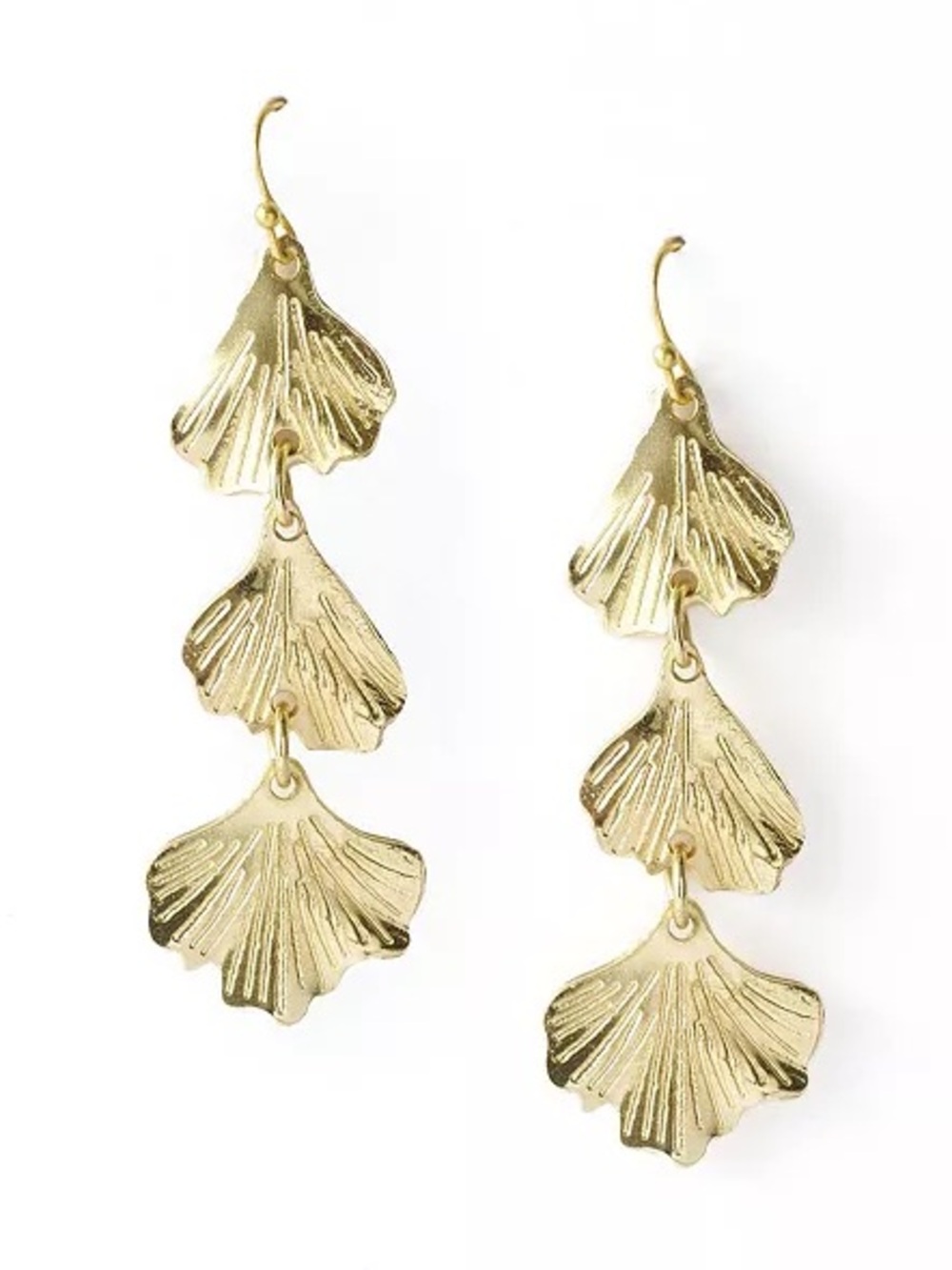 MATR BOOMIE Gold Tone Sayuri Ginkgo Leaf Triple Drop Earrings